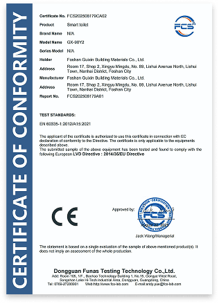 CE certificate for GuiXin bathroom products