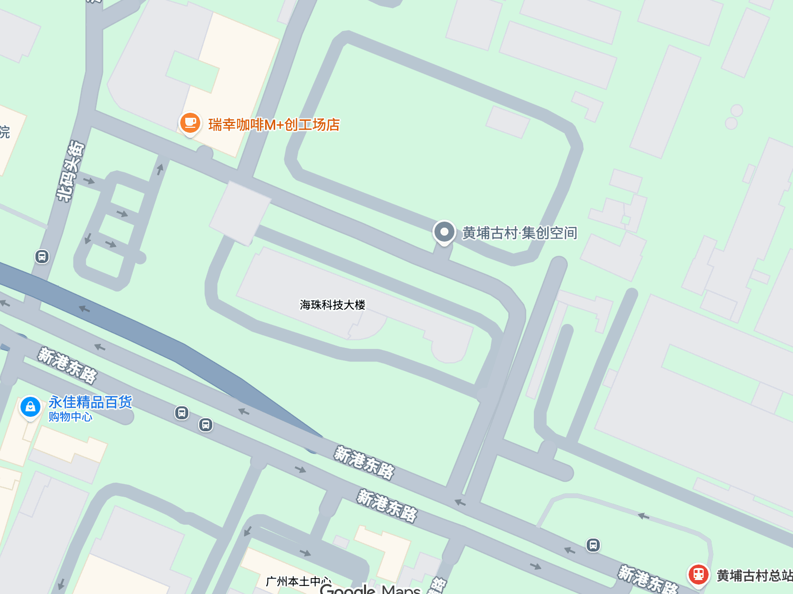 广州展厅位置地图，位于广州市海珠区黄埔北码头附近。